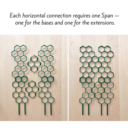 Honeycomb trellis sections connected horizontally to create wider plant support