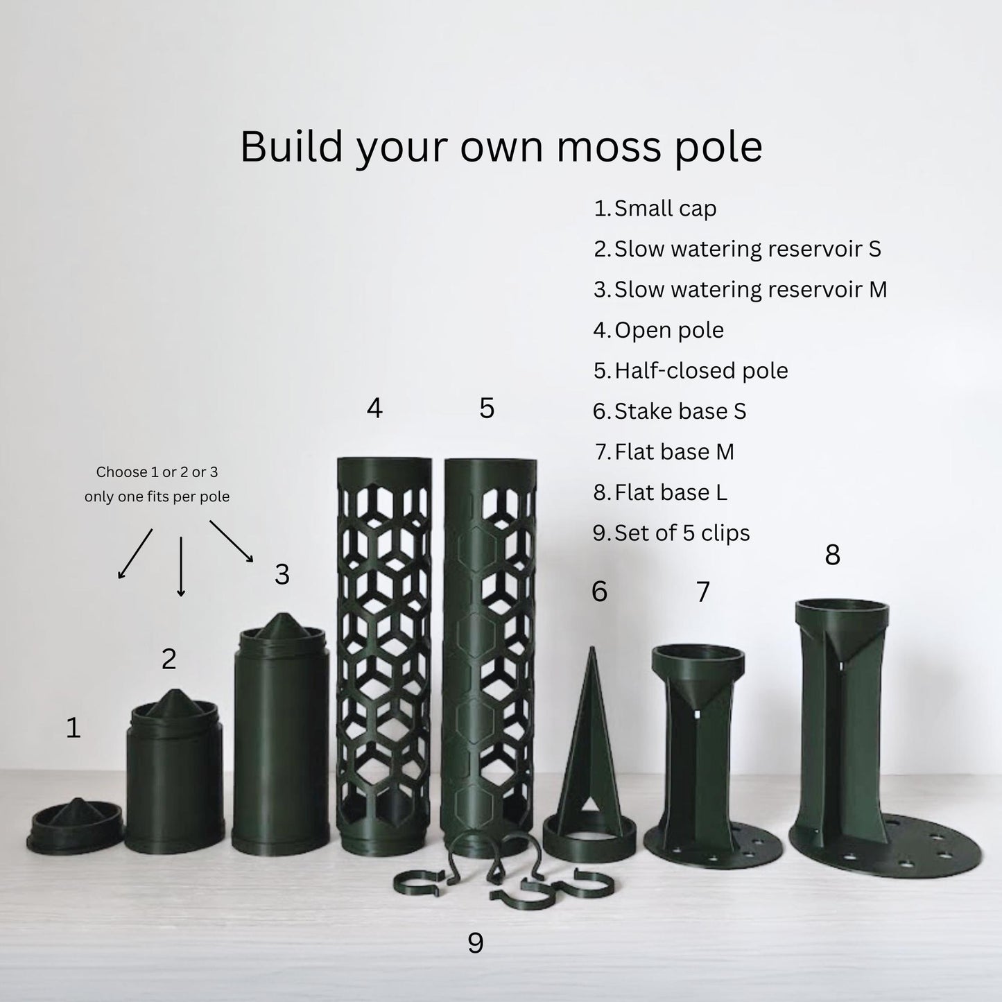 Modular Moss Pole Ø 6 cm (2.36"), Watering Reservoir or Cap, 3D Printed Extendable Plant Support System