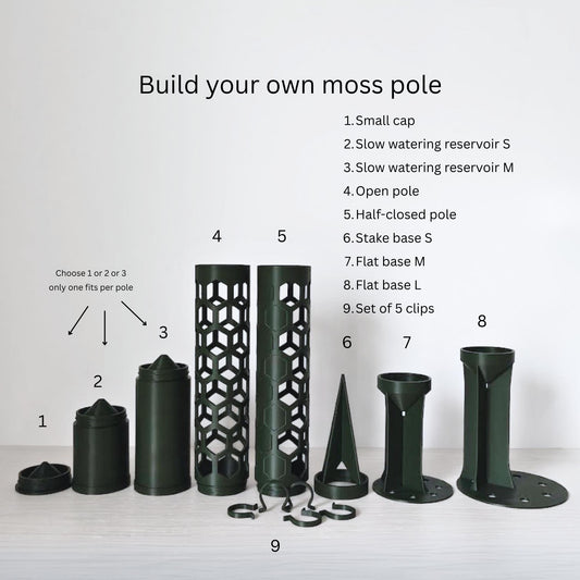Modular Moss Pole Ø 6 cm (2.36"), Watering Reservoir or Cap, 3D Printed Extendable Plant Support System
