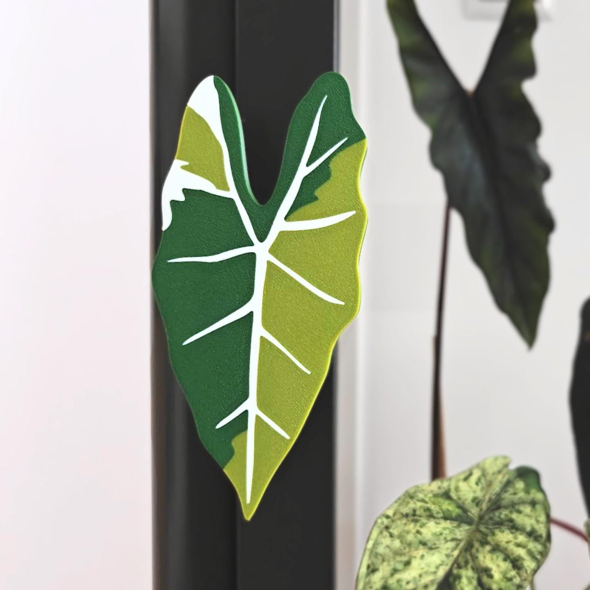 Alocasia shaped handle mounted on Ikea Fabrikor cabinet