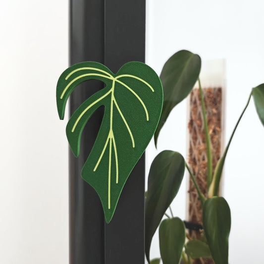Monstera shaped handle mounted on Ikea Fabrikor cabinet