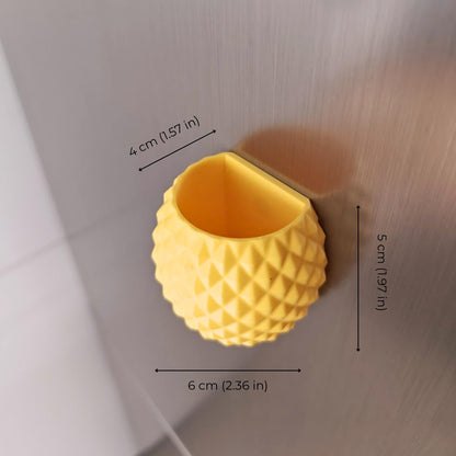 Yellow pineapple magnetic planter showing angled opening and dimensions
