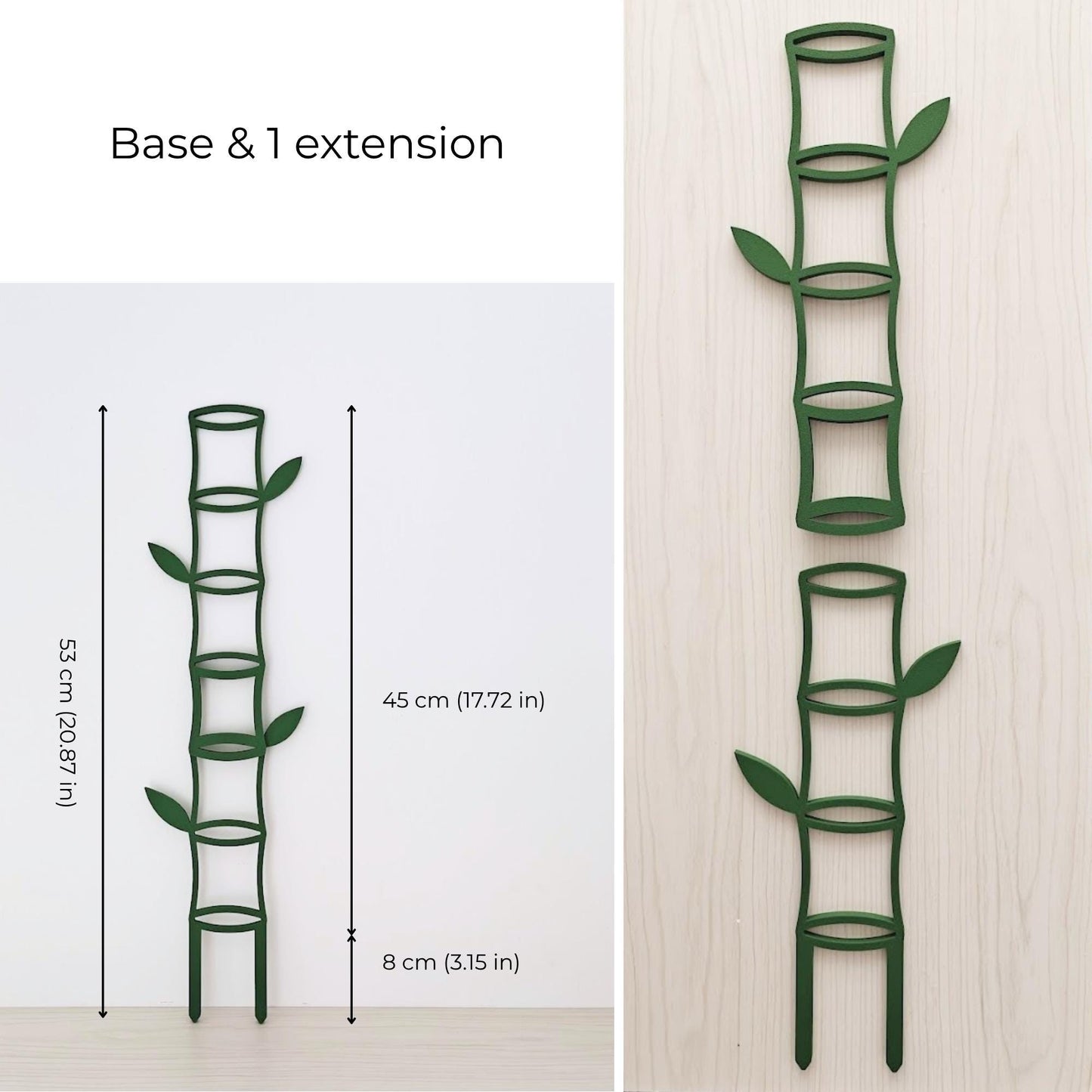 Modular trellis assembled with one extension showing the increased height and expandable design dimensions.