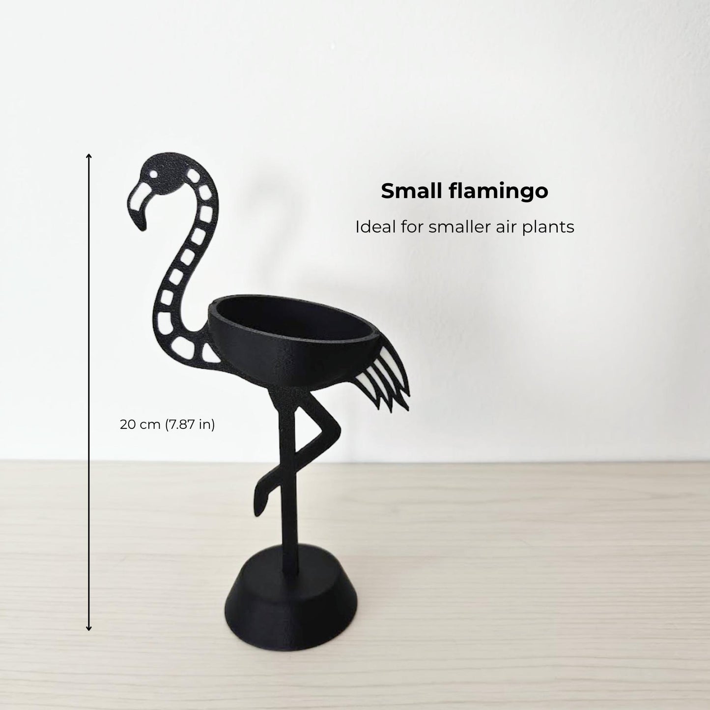 Dimension image of small skeleton flamingo holder with height measurements