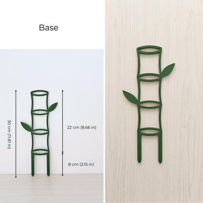 Bamboo-inspired base trellis with dimensions showing total height and visible height above soil.