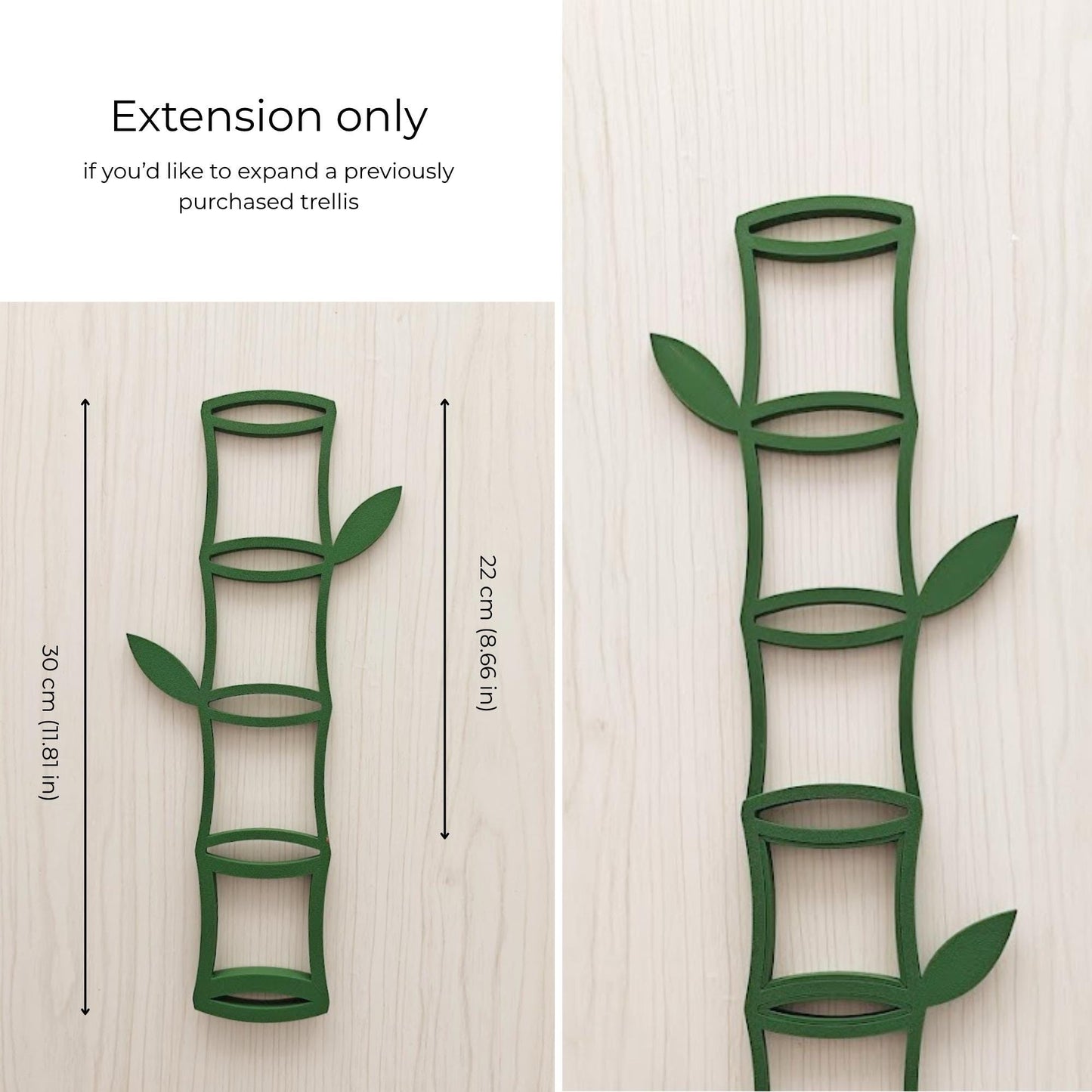 Extension-only trellis piece displayed separately with dimensions for expanding a previously purchased modular trellis.