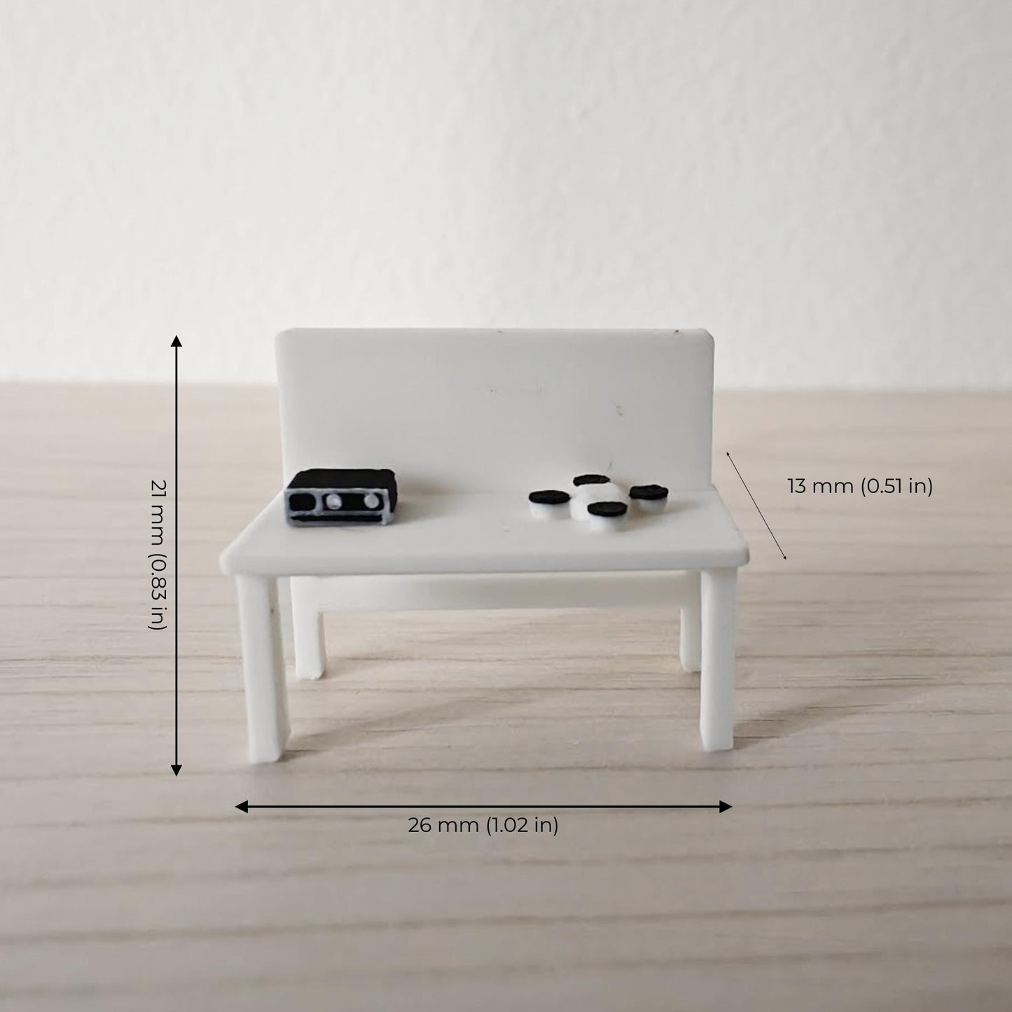 Dimension reference photo showing firefighter command table measurements and tabletop accessory placement.