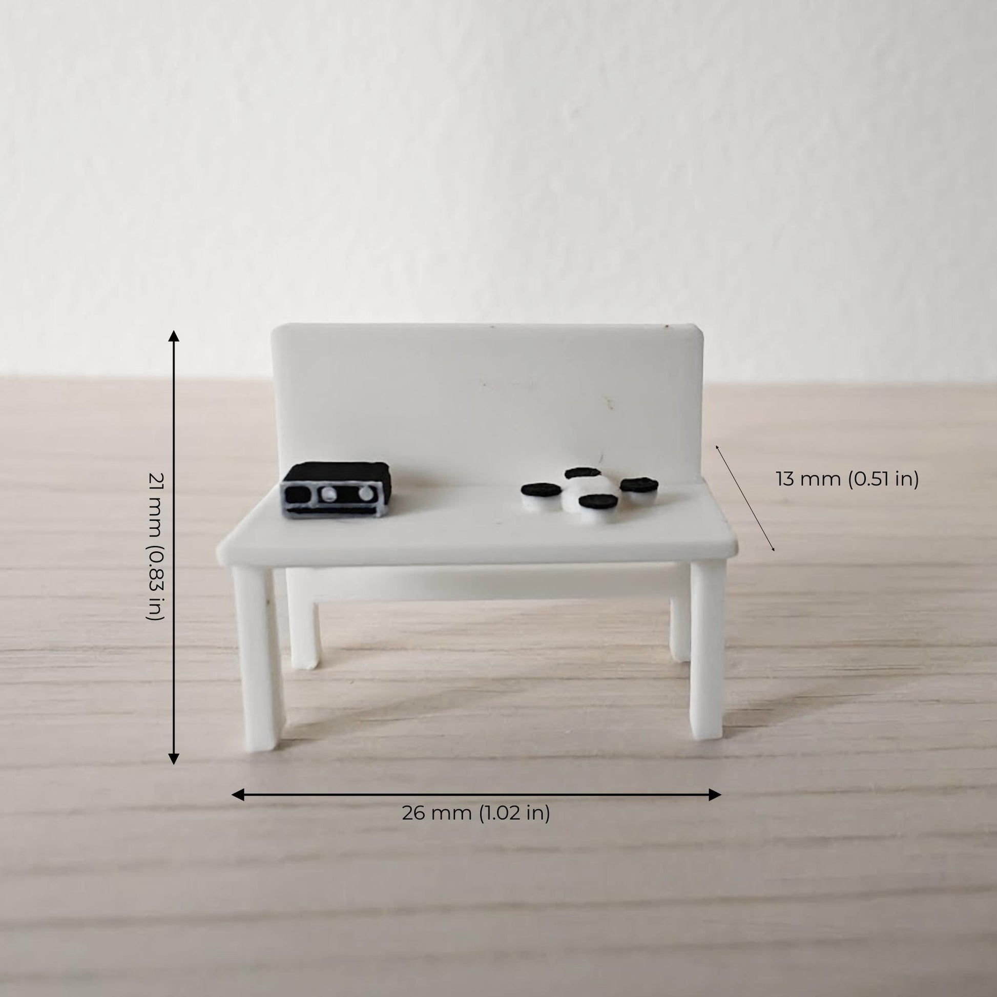 Dimension reference photo showing firefighter command table measurements and tabletop accessory placement.