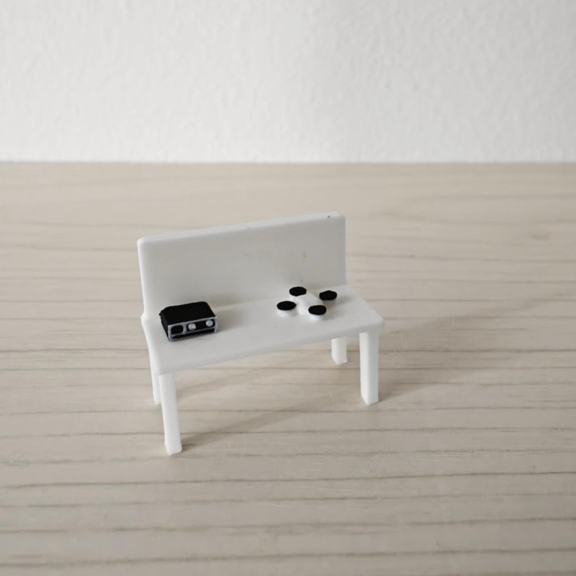 Mini firefighter command table set with radio and drone accessories displayed together in white color.