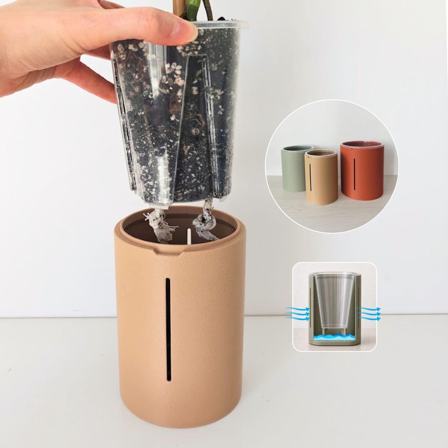 Tall Aroid Planter with Ventilation and Raised Bottom for Self-watering