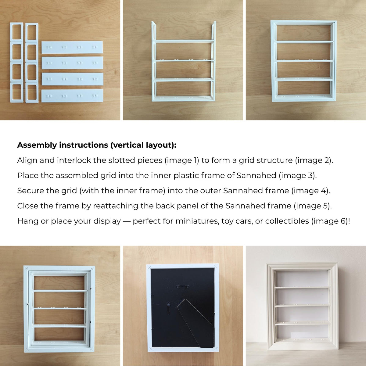 Assembly instructions for installing the vertical shelf insert inside an IKEA VÄSTANHED frame.