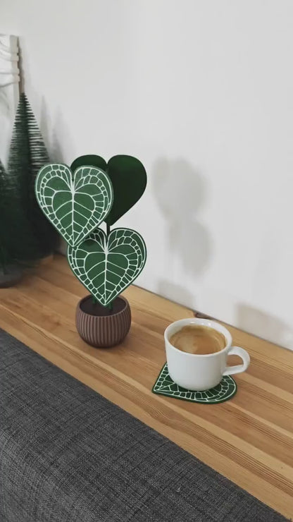 Anthurium Clarinervium Coaster Plant, Anthurium Coaster set of 4 Leaf Coasters, Heart shaped Coasters, 3d printed Coasters