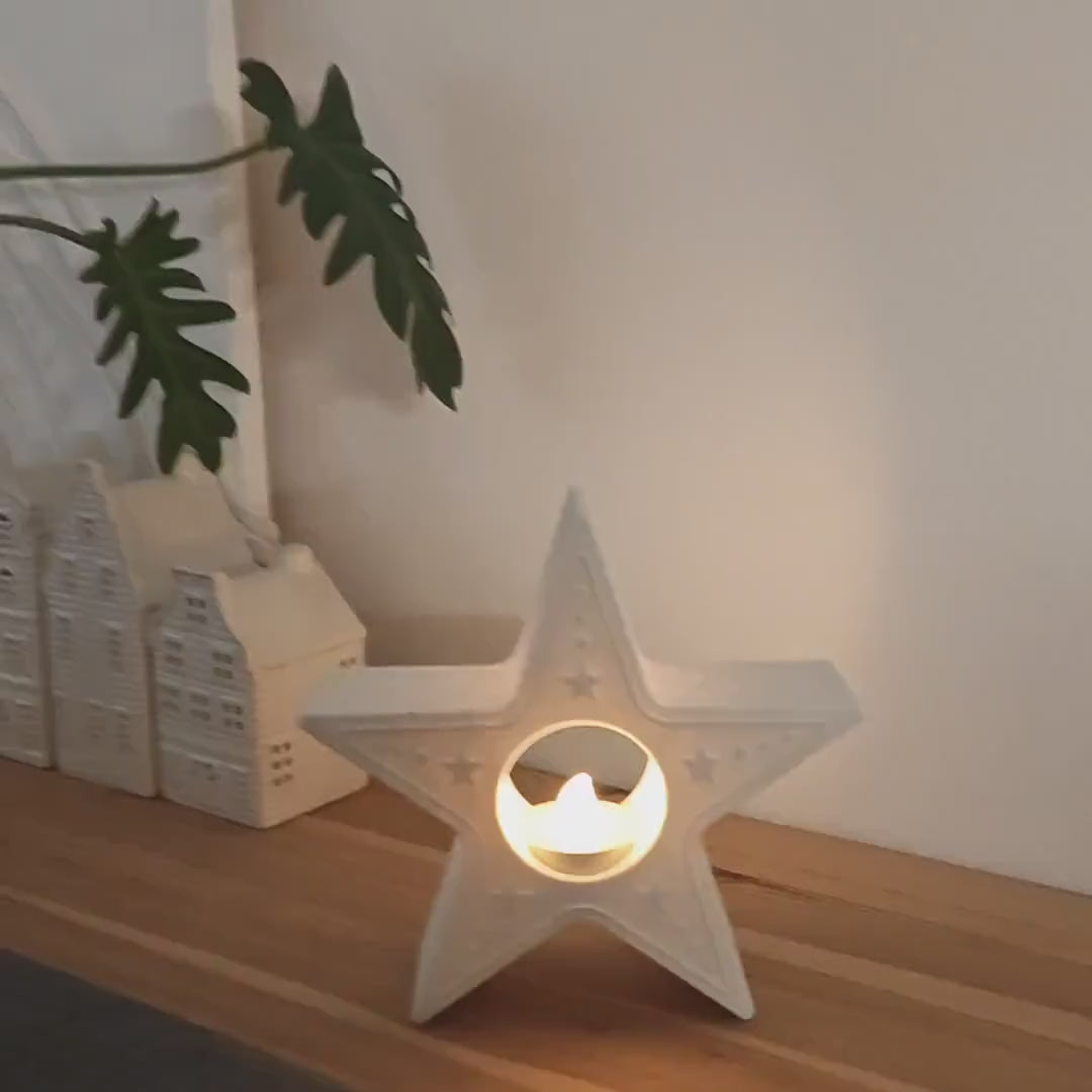 Star Tealight Candle Holder, 3D Printed Christmas & Winter Holiday Decor, Christmas Decoration for LED Tealights